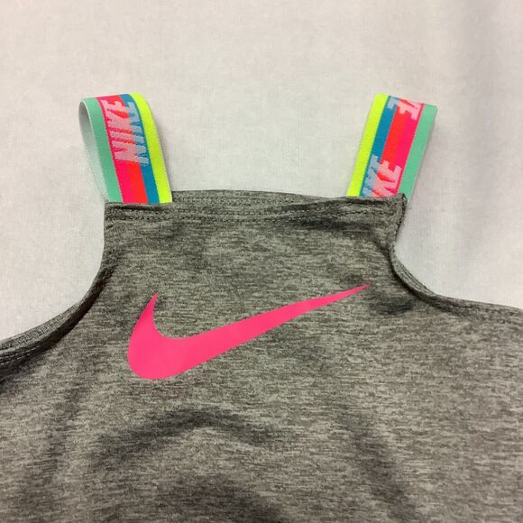 Nike‎ Dri-Fit Gray Baby Girl Bathing Suit Swimsuit Pink Swoosh Size 3 Months - Picture 3 of 9